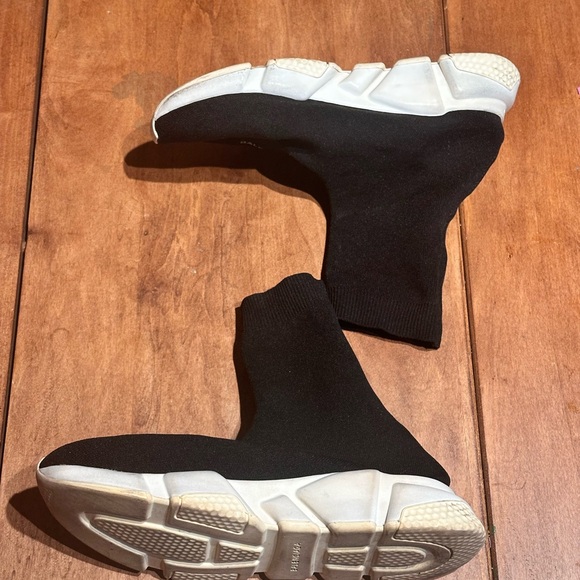 Balenciaga Black and White Speed Trainer Sneakers